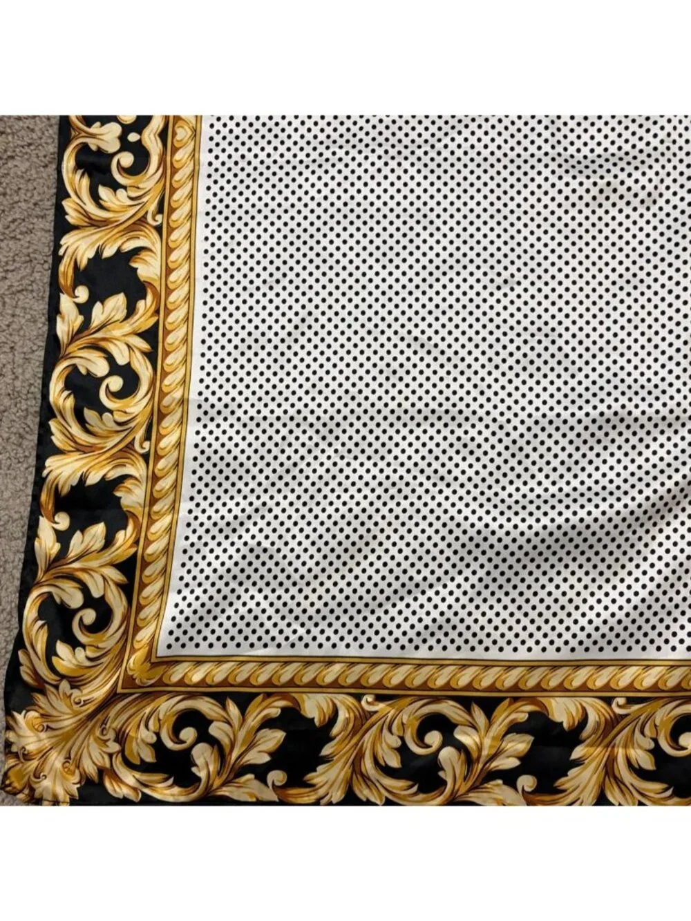 Y2K white & black polka dot satin scarf